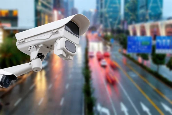Closeup Traffic Security Camera Surveillance Cctv Road Big City — 图库照片