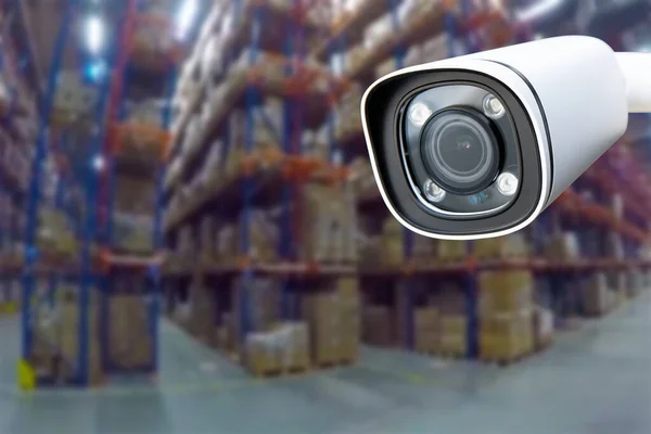 Cctv Camera Operating Warehouse Factory Copy Space — Stockfoto