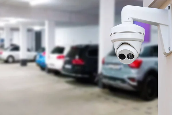 Cctv Security Camera Blur Car Parking Copy Space — Stok fotoğraf