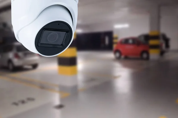 Cctv Camera Underground Parking Garage Copy Space — Stock Photo, Image
