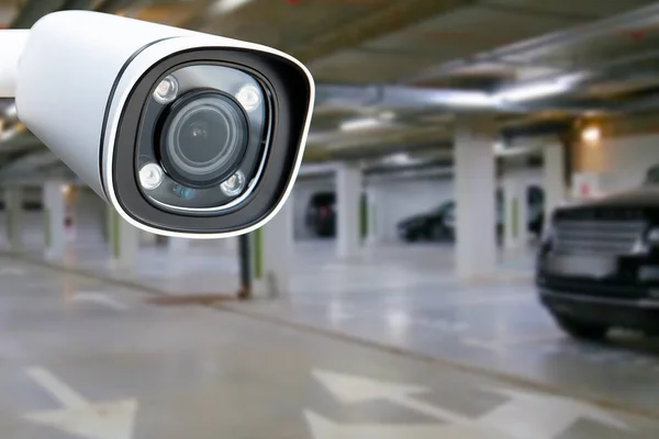 Cctv Camera Installed Parking Lot Protection Security Copy Space — Zdjęcie stockowe