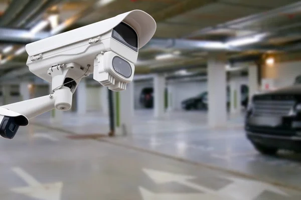 Cctv Camera Installed Parking Lot Protection Security Copy Space — Photo