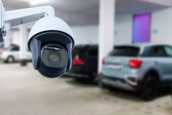 Cctv Security Camera Blur Car Parking Copy Space — Fotografia de Stock