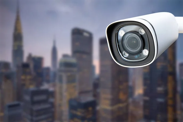 Cctv Bewaking Beveiliging Camera Achtergrond Met Uitzicht Stad Tijdens Schemering — Stockfoto