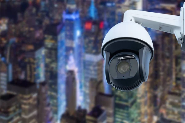 CCTV Camera Operating with city in background