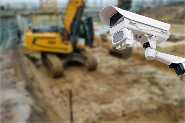 Security Cctv Camera Surveillance System Construction Site Blurry Background — Stock Photo, Image