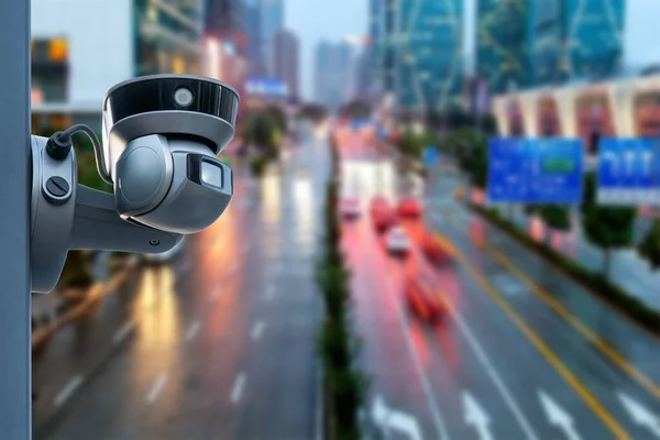 Closeup Traffic Security Camera Surveillance Cctv Road Big City — ストック写真