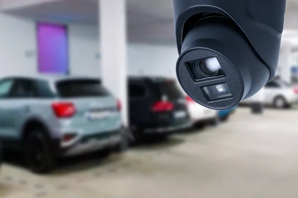 Cctv Security Camera Blur Car Parking Copy Space — Zdjęcie stockowe