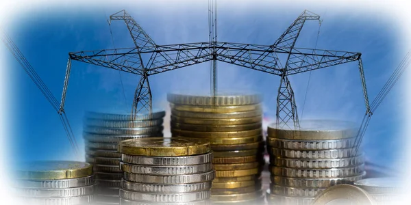 Eletricidade Preços Fundo Despesas Domésticas Subindo Pólo Eléctrico Dinheiro Fundo — Fotografia de Stock