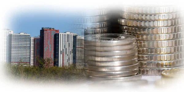 Панорама Здания Фоновых Деньгах Концепция Изменения Цен Жилье — стоковое фото