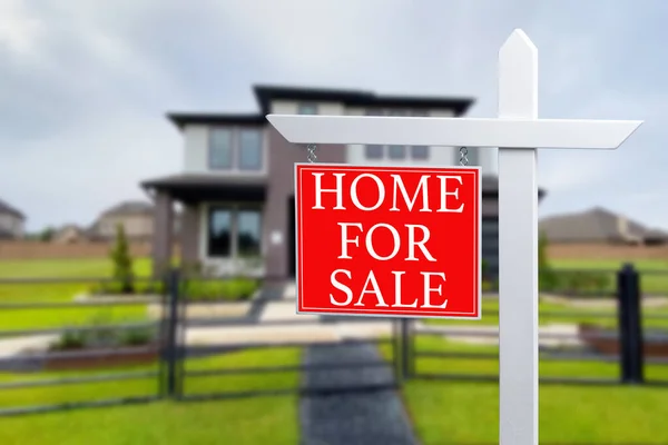 stock image Home For Sale Real Estate Sign and Beautiful New House