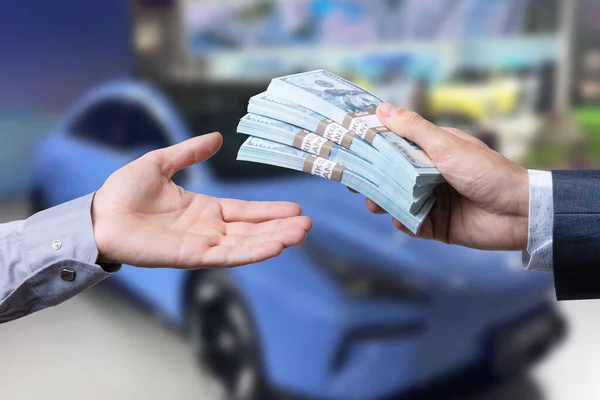 Purchase Deal Buy Rent New Car Hand Dollar Money Car — Stock Photo, Image