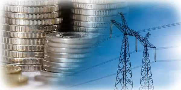 Eletricidade Preços Fundo Despesas Domésticas Subindo Pólo Eléctrico Dinheiro Fundo — Fotografia de Stock