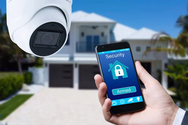 Security Camera Smart Home App Private House Background — Stock Photo, Image