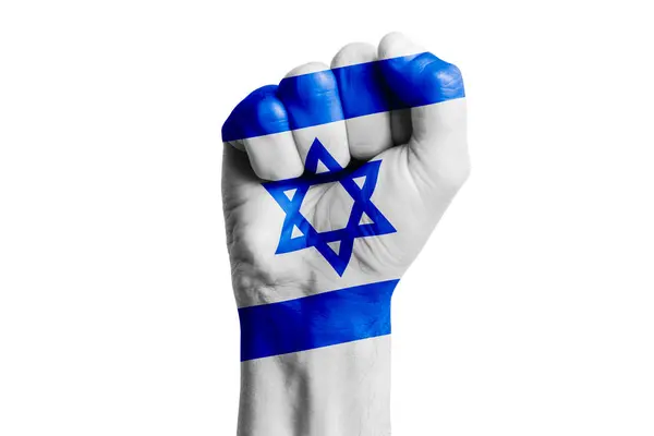 Pugno Mano Uomo Bandiera Israele Dipinto Primo Piano — Foto Stock
