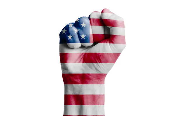 Man Hand Knytnäve Usa Flagga Målade Närbild — Stockfoto