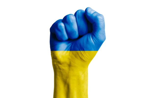 Mužská Pěst Ukrajinské Vlajky Namalovaná Detailní Záběr — Stock fotografie