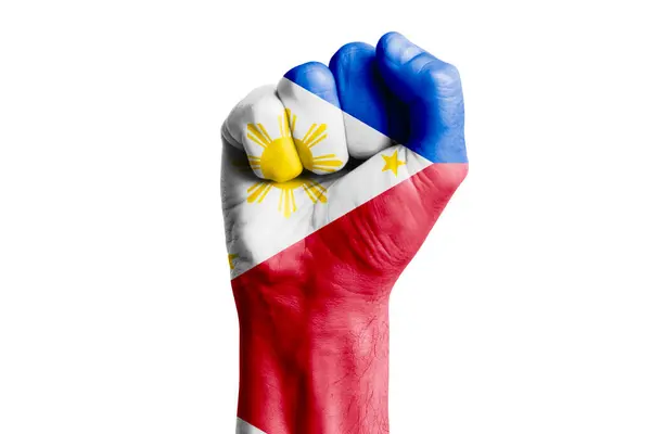 Man Hand Fist Philippines Flag Painted Close — Stock Photo, Image