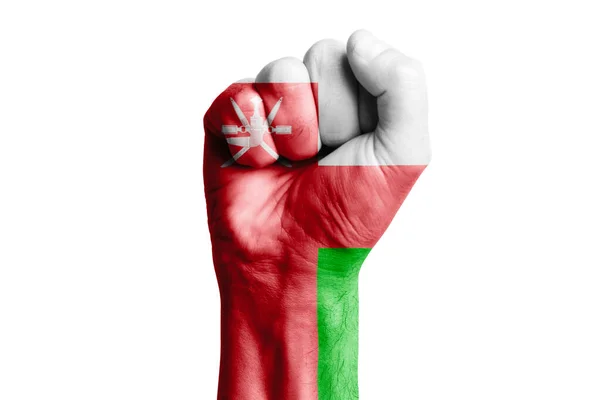 Ανδρική Γροθιά Της Σημαίας Oman Ζωγραφισμένη Κοντινό Πλάνο — Φωτογραφία Αρχείου