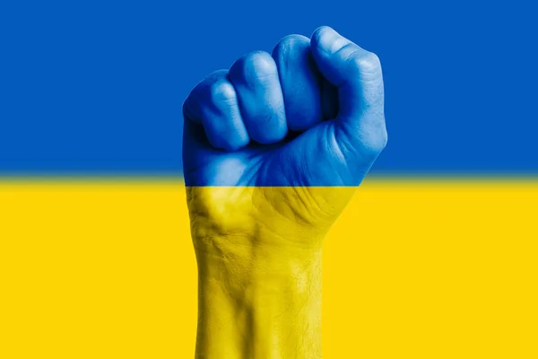 Punho Mão Homem Bandeira Ucrânia Pintado Close — Fotografia de Stock