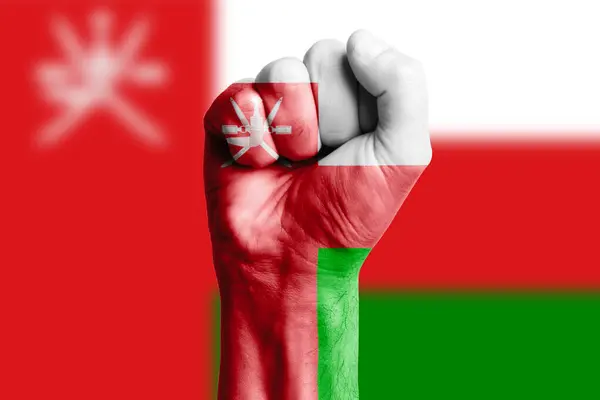 Punho Mão Homem Bandeira Oman Pintado Close — Fotografia de Stock