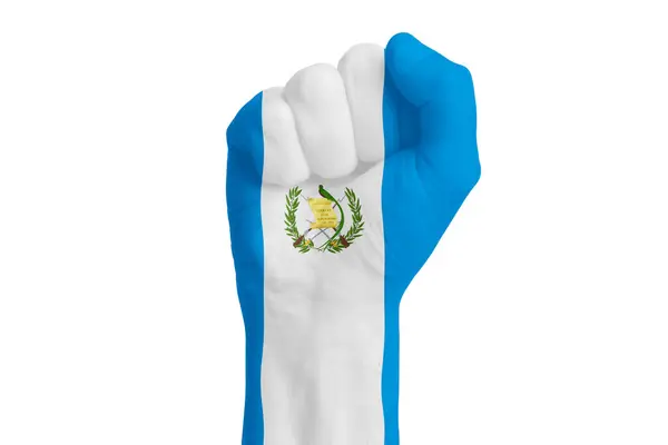 Pugno Mano Uomo Guatemala Bandiera Dipinta Primo Piano — Foto Stock