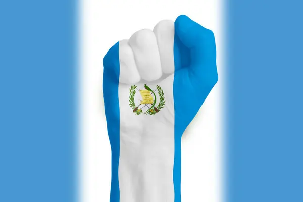 Man Hand Knytnäve Guatemala Flagga Målade Närbild — Stockfoto