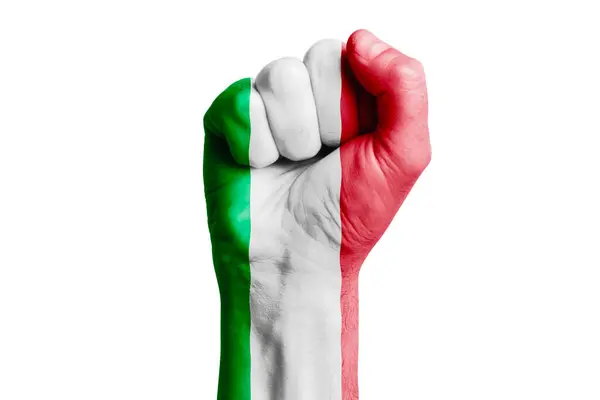 Punho Mão Homem Bandeira Itália Pintado Close — Fotografia de Stock