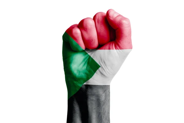Ręka Człowieka Flagą Sudan Pomalowana Zbliżenie — Zdjęcie stockowe
