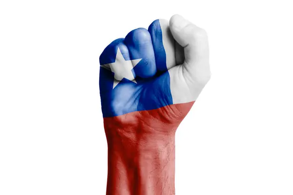 Man Hand Knytnäve Chile Flagga Målade Närbild — Stockfoto