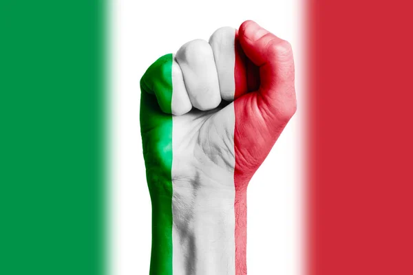 Puño Mano Hombre Italia Bandera Pintada Primer Plano — Foto de Stock