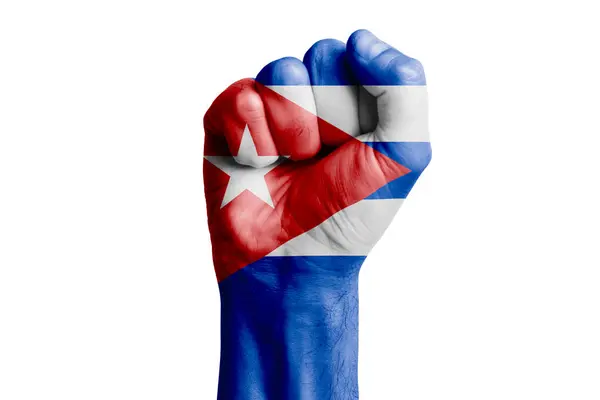 Männerfaust Der Kuba Flagge Bemalt Nahaufnahme — Stockfoto