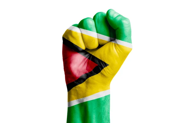 Punho Mão Homem Bandeira Guiana Pintado Close — Fotografia de Stock