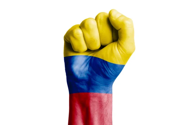 Ręczna Pięść Malowanej Flagi Colombia Zbliżenie — Zdjęcie stockowe