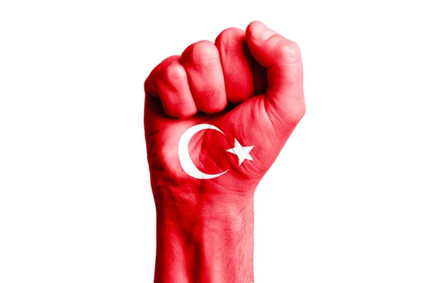 Man Hand Fist Turkey Flag Painted Close — Stock Photo, Image