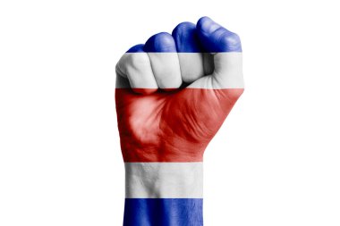COSTA RICA bayrağının insan eli yumruğu. Yakın plan.