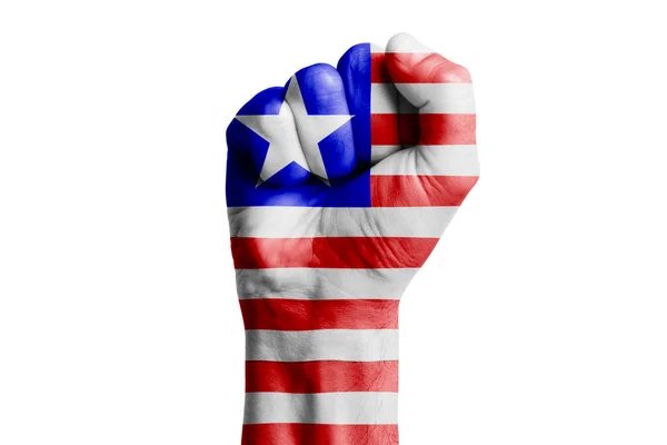 Χέρι Χέρι Γροθιά Της Σημαίας Liberia Ζωγραφισμένα Κοντινό Πλάνο — Φωτογραφία Αρχείου