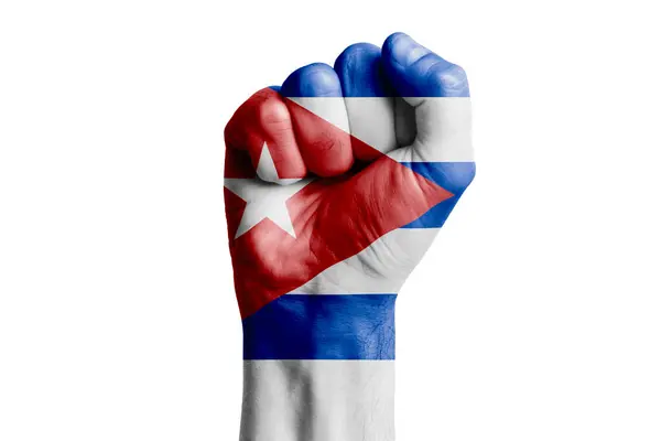 Pugno Mano Uomo Bandiera Cuba Dipinto Primo Piano — Foto Stock