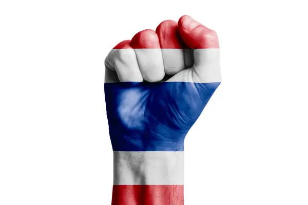 Människans Hand Knytnäve Thailand Flagga Målad Närbild — Stockfoto