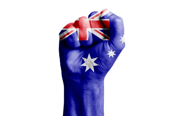 塗装されたAustraliaの旗の男の手の拳 クローズアップ — ストック写真