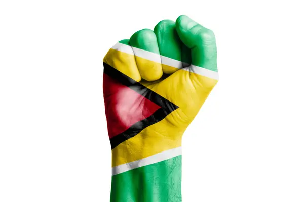 Mann Faust Der Guyana Flagge Bemalt Nahaufnahme — Stockfoto