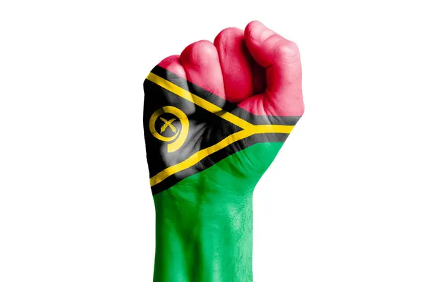 男方手握Vanuatu彩绘的国旗 后续行动 — 图库照片