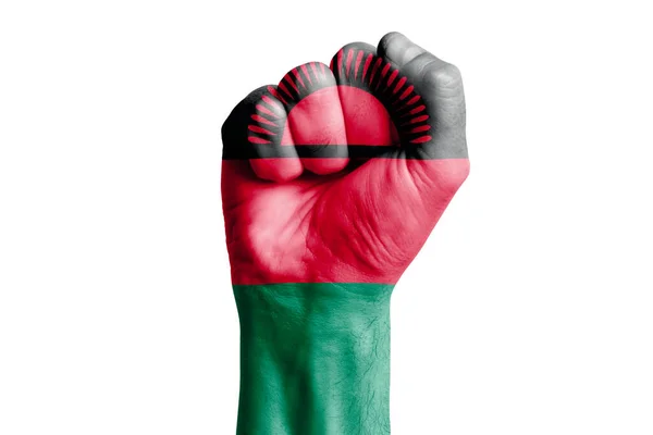 Man Hand Fist Malawi Flag Painted Close — Stock Photo, Image
