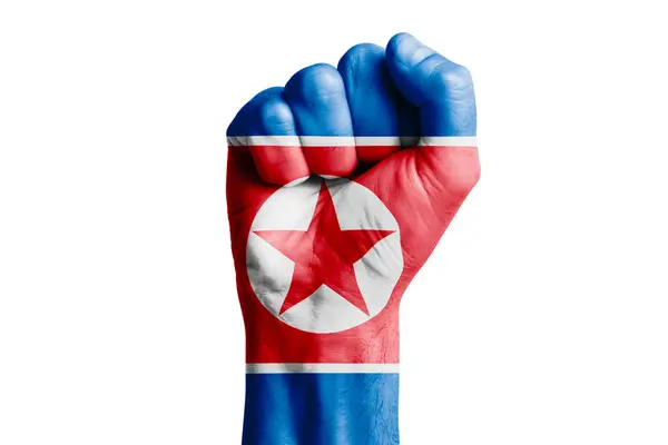 Мужской Кулак Флага Korea North Раскрашен Крупный План — стоковое фото