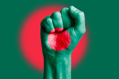 BANGLADESH bayrağının insan eli yumruğu. Yakın plan.