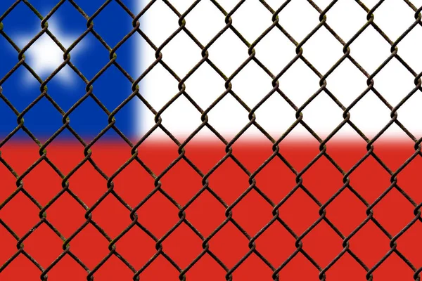 A steel mesh against the background of the flag Chile