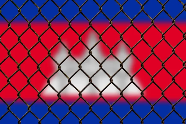 A steel mesh against the background of the flag Cambodia