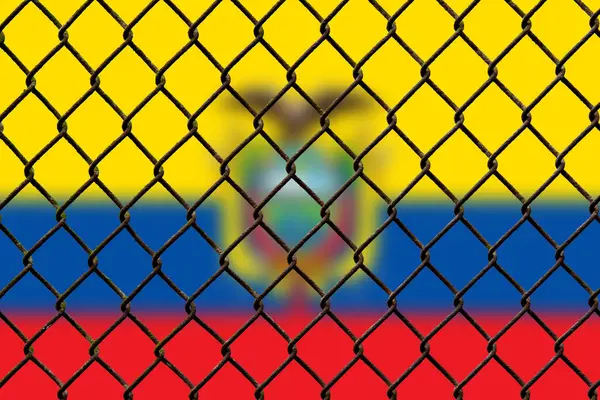 A steel mesh against the background of the flag Ecuador