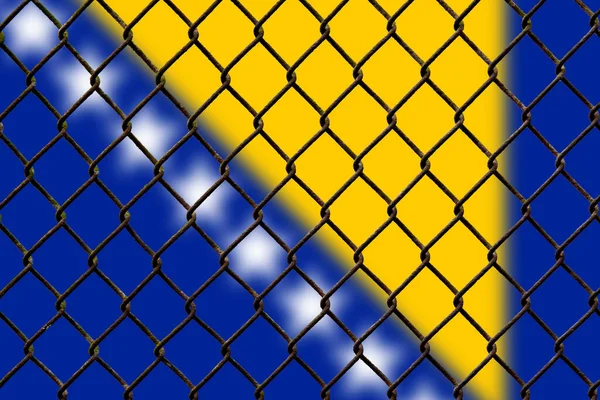 A steel mesh against the background of the flag Bosnia and Herzegovina