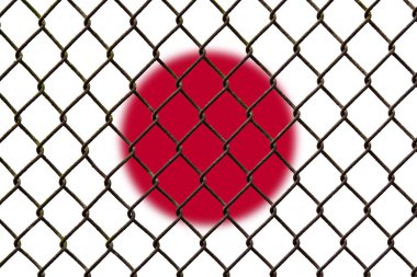 Japonya bayrağının arka planında çelik bir ağ var.